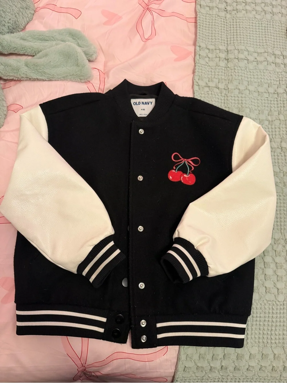 Old Navy Black & White Cherry Letterman Jacket